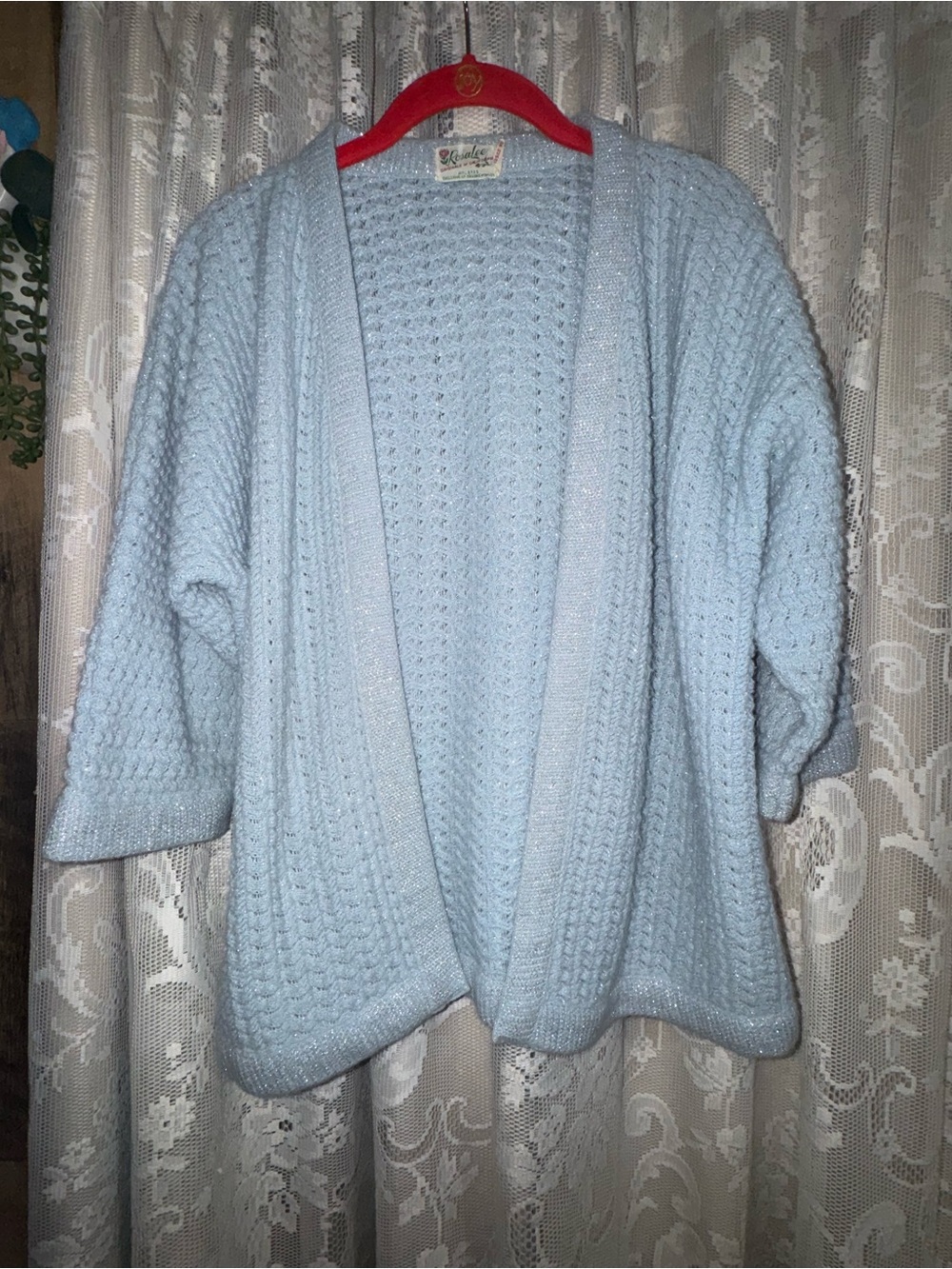 Vintage 60s RosaLee Originals of California Blue Shimmer Metallic Knit Cardigan